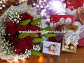 Red roses X Lilies, ferrero rocher Chocolate,gift bag and card